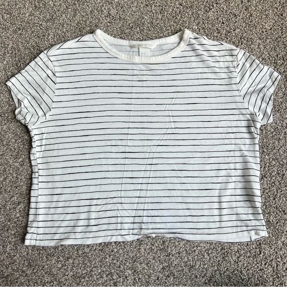H&M Black & White Stripped Tee, Size XS - Picture 1 of 4
